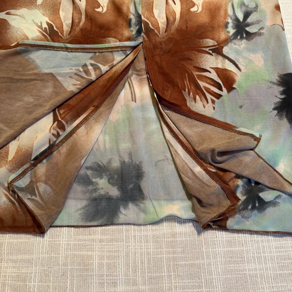 Free People Brown Floral Mesh Midi Skirt Watercolor Double Layer OB2229064 L - Picture 4 of 7